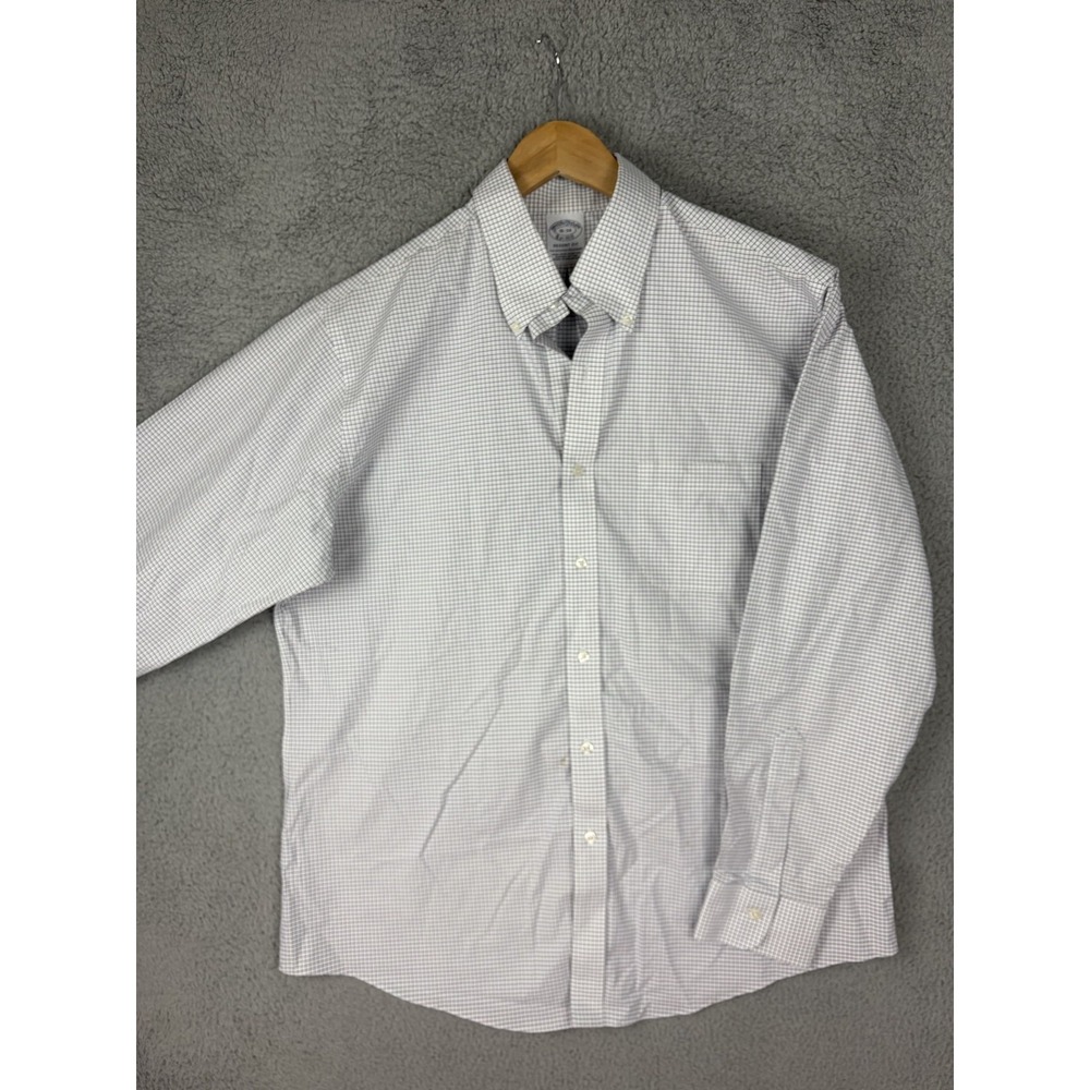 Brooks Brothers Shirt Mens 16 34/35 White Check Regent Non-Iron Stretch Supima